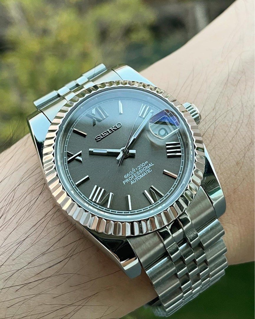 CUSTOMISABLE Seiko datejust mod roman numerals watch waterproof automatic fluted bezel watch men s watch women s watch