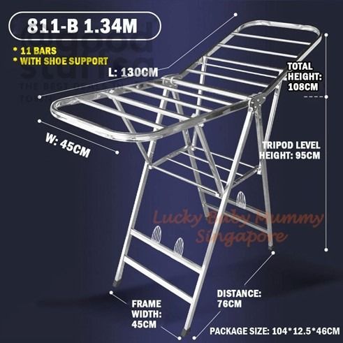 SG FREE 1.6m 1.3m Foldable Stainless Steel Wing Shaped Clothes Drying Rack Heavy Duty Adjustable Stand Cloth Hanger Rack