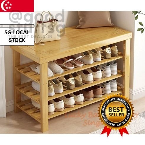 SG FREE 🚚] tier tier Bamboo Shoe Rack Bench Shoe Organizer - Main Image