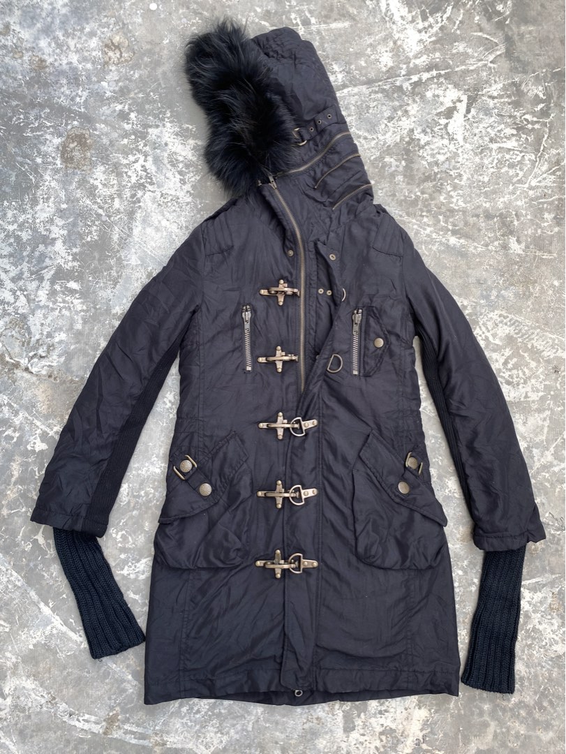 SLY punk military long black jacket bondage archive