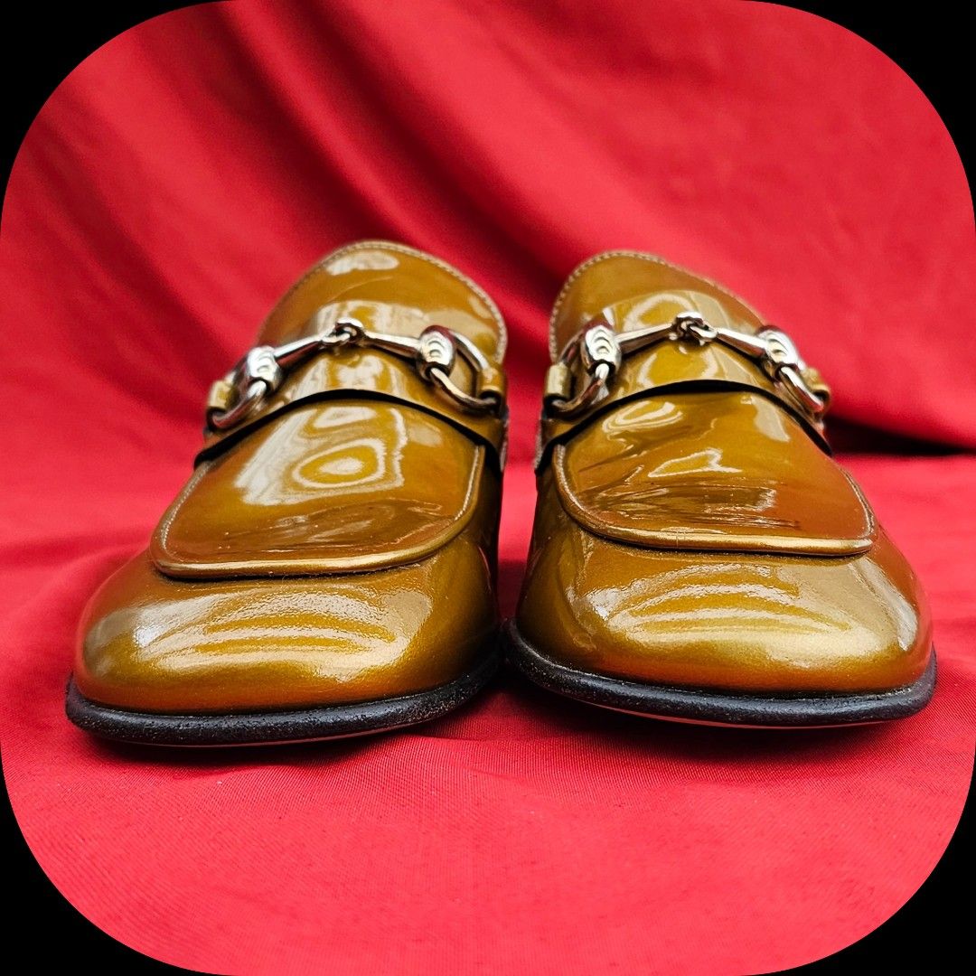 Sz Gucci Jordaan Horsebit Metallic Gold Patent Loafers Flats Shoes Luxury Sneakers Footwear on Carousell