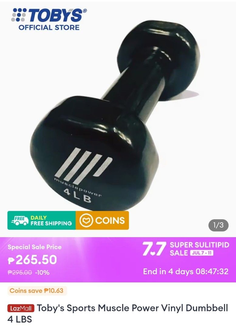 Toby s Vinyl Dumbbell 4lbs 2 Sports Equipment Exercise Fitness Weights Dumbbells on Carousell