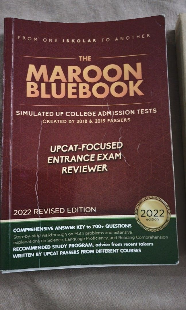 UPCAT REVIEWER MAROON BLUE BOOK (Category: Textbooks) located in Manila. Submitted by ysabellesthings (Listing ID 1312983238, Image 2). Description: No writings pages until page 70 were detached due to constant opening, but pages are complete. the rest of the pages (pp71-356) are ok.