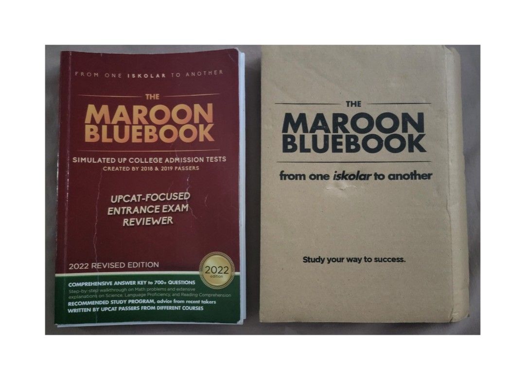 UPCAT REVIEWER MAROON BLUE BOOK (Category: Textbooks) located in Manila. Submitted by ysabellesthings (Listing ID 1312983238, Image 1). Description: No writings pages until page 70 were detached due to constant opening, but pages are complete. the rest of the pages (pp71-356) are ok.