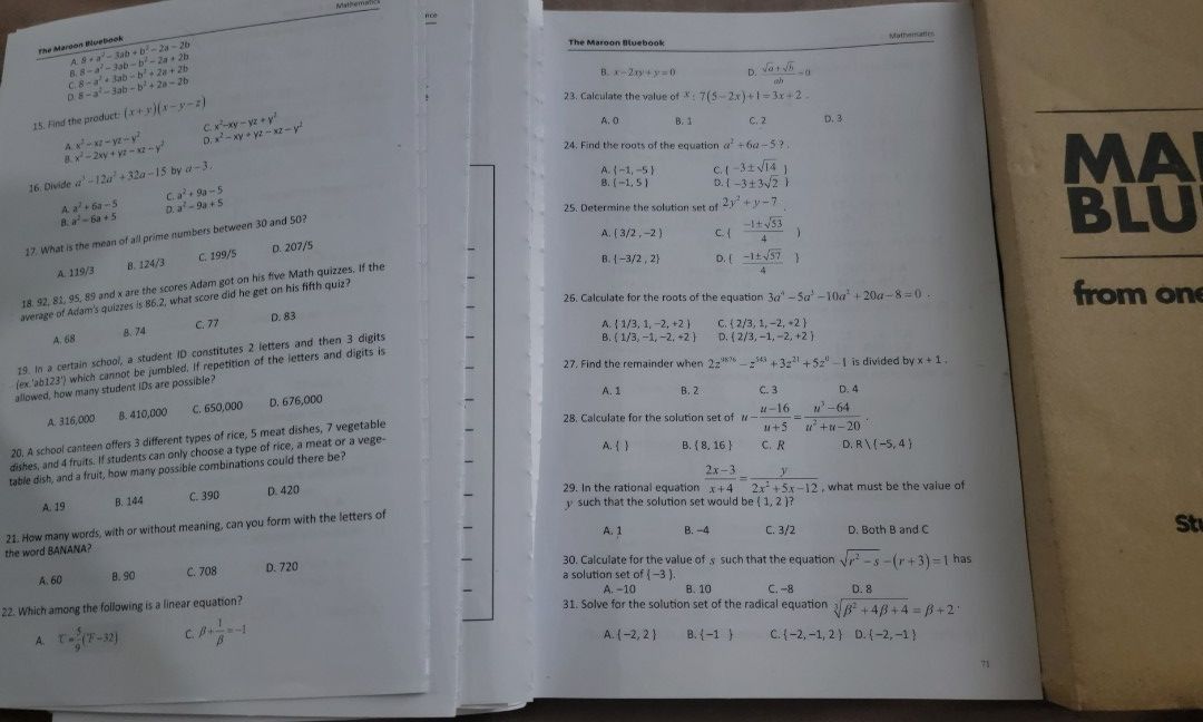 UPCAT REVIEWER MAROON BLUE BOOK (Category: Textbooks) located in Manila. Submitted by ysabellesthings (Listing ID 1312983238, Image 3). Description: No writings pages until page 70 were detached due to constant opening, but pages are complete. the rest of the pages (pp71-356) are ok.