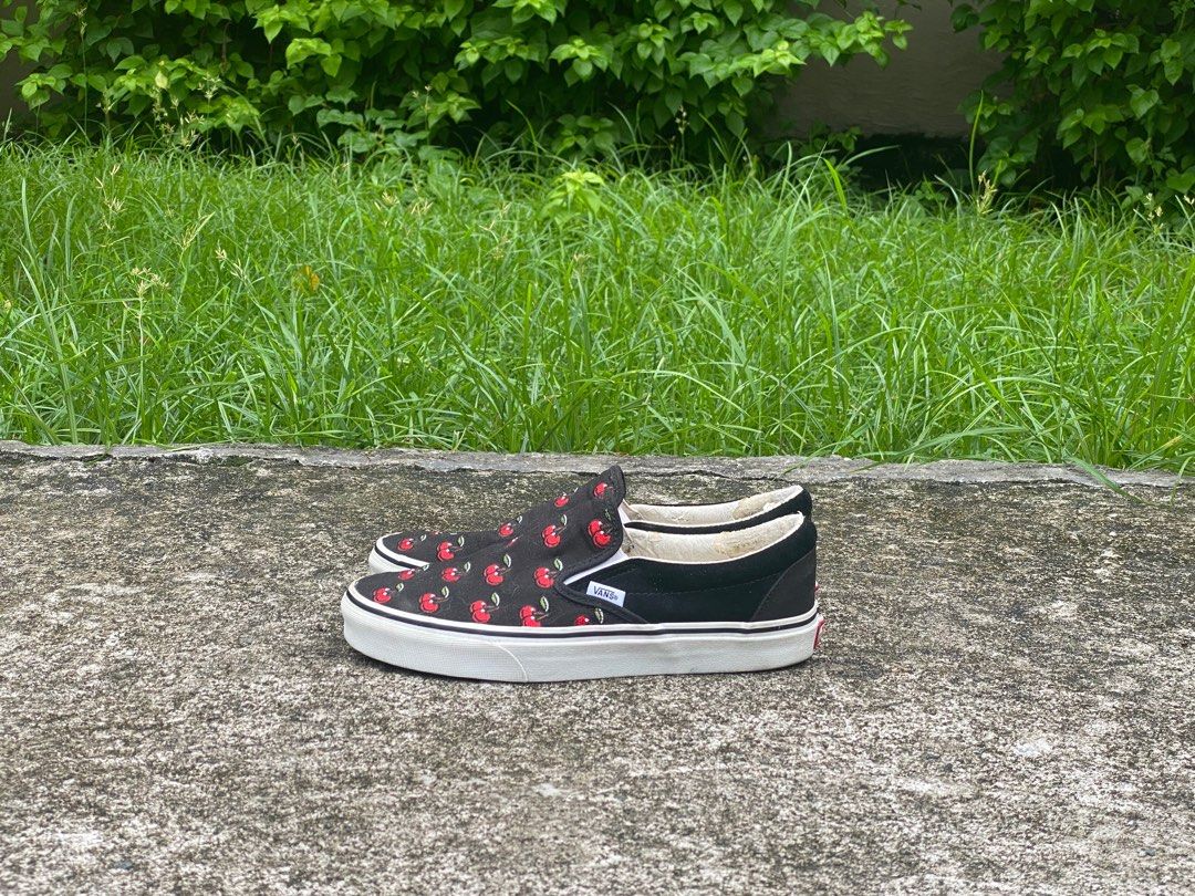Original Vans Classic Slip On Cherries Black Men s Fashion Footwear Sneakers on Carousell