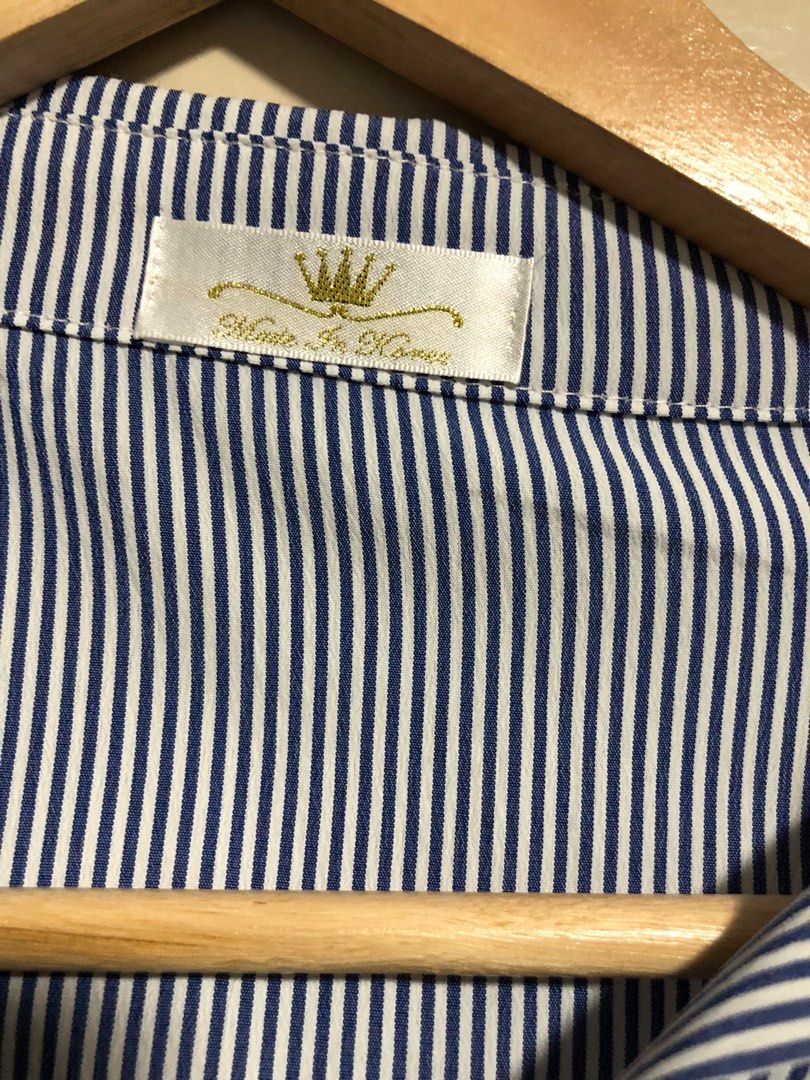 Wrap dress (Category: Dresses) located in Mandaluyong City. Submitted by applebss (Listing ID 1312962006, Image 3). Description: Long sleeves, blue striped wrap dress. Brand new. Bought in Taiwan. Made in Korea.