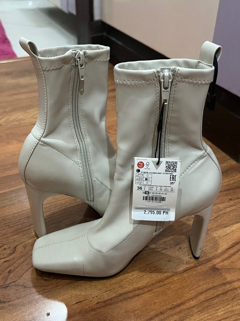 Zara White Ankle Heel Boots 3 Women s Fashion Footwear Boots on Carousell