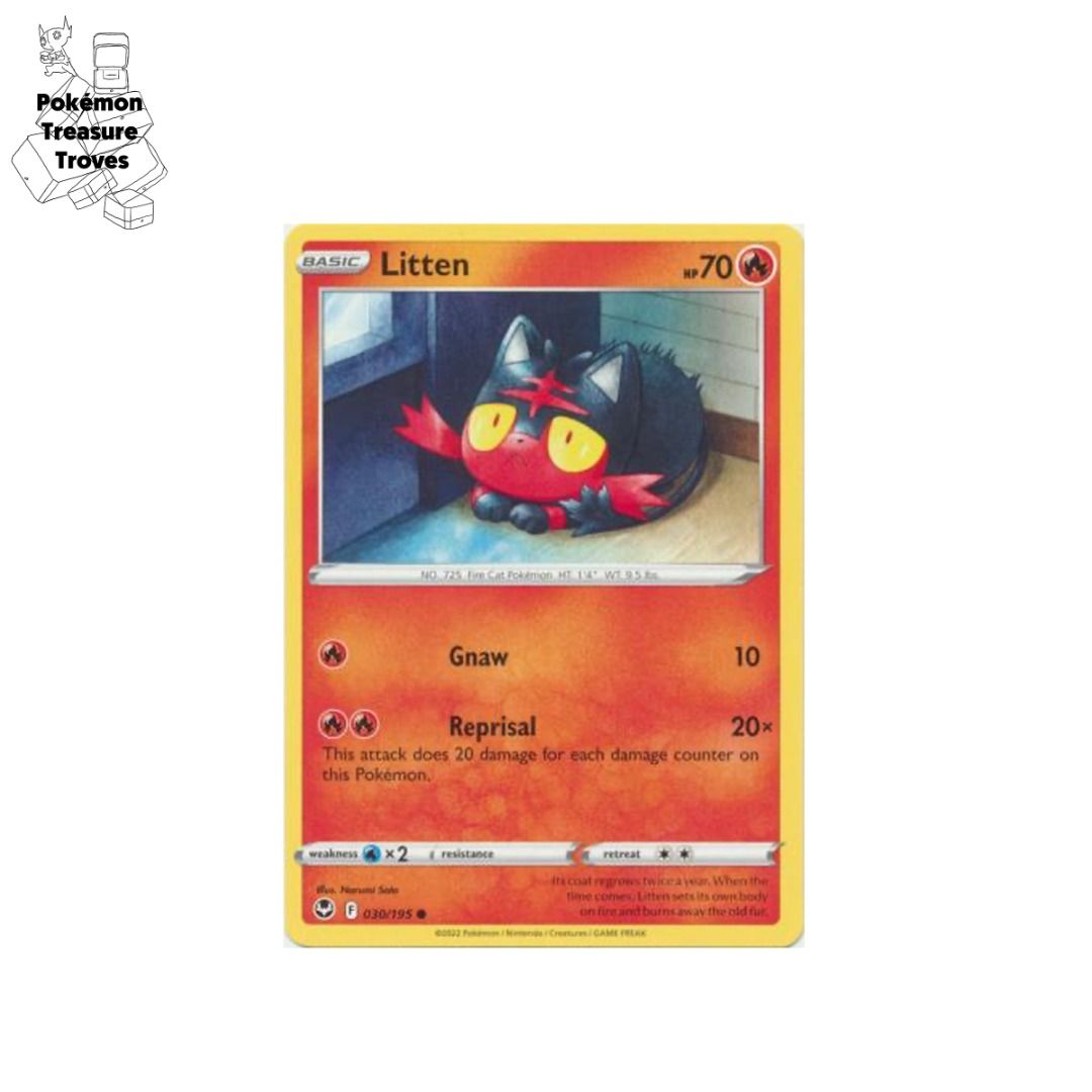 0.50] Pokemon Silver Tempest Litten Card, Hobbies & Toys, Toys & Games on  Carousell