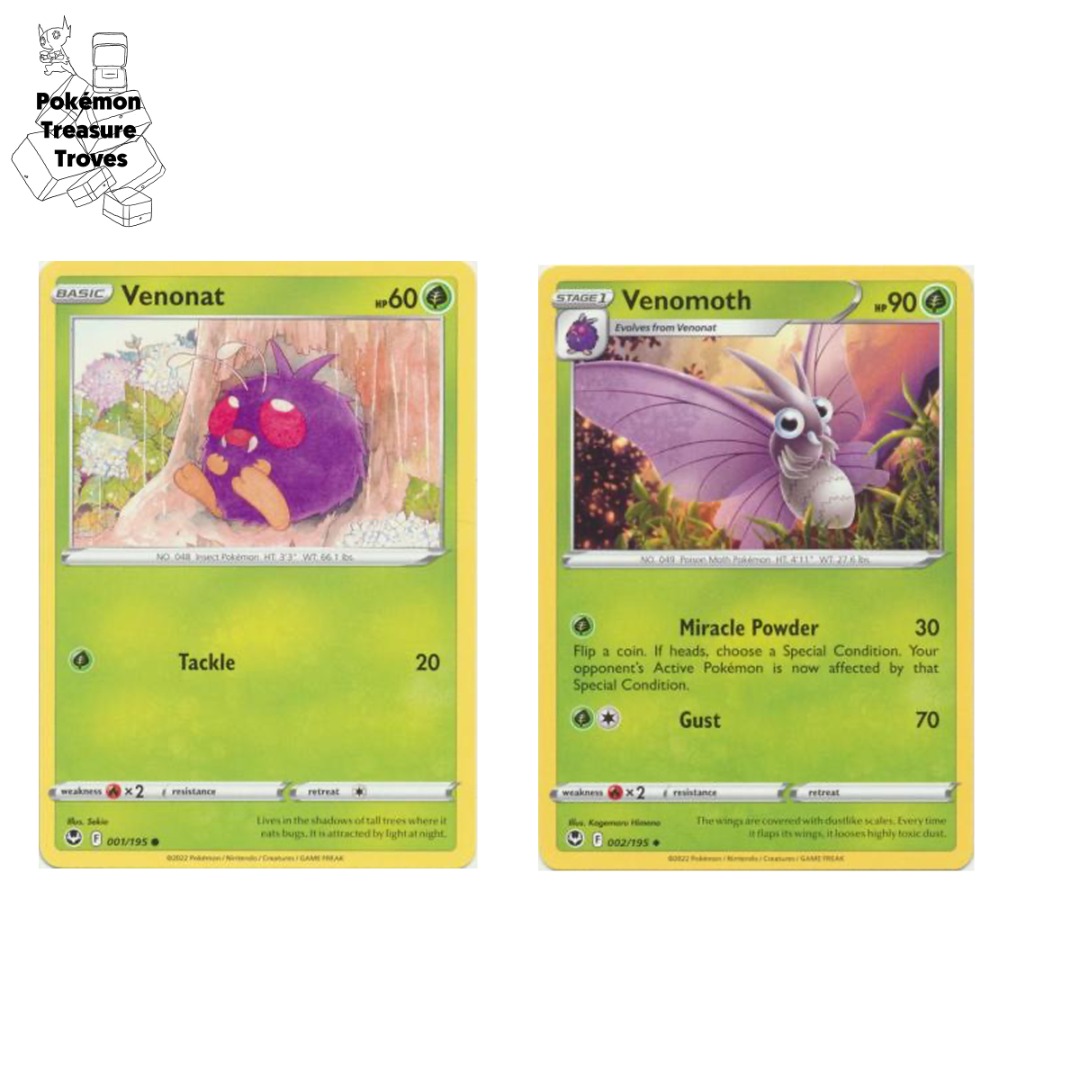[$0.80] Pokemon Silver Tempest Venonat & Venomoth Card Set, Hobbies ...