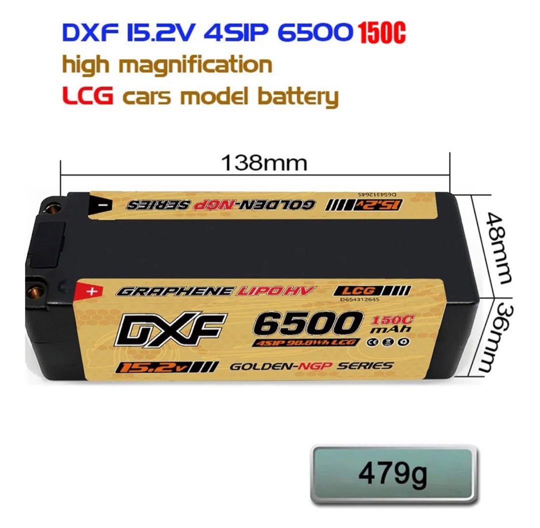 Batería Lipo 4S 15.2V 6500mAh 150C Con Conector XT90, Para Coches RC 1/8 Y 1/10, Compatible Con Losi, HPI, Tamiya, Pack De 2 Unidades