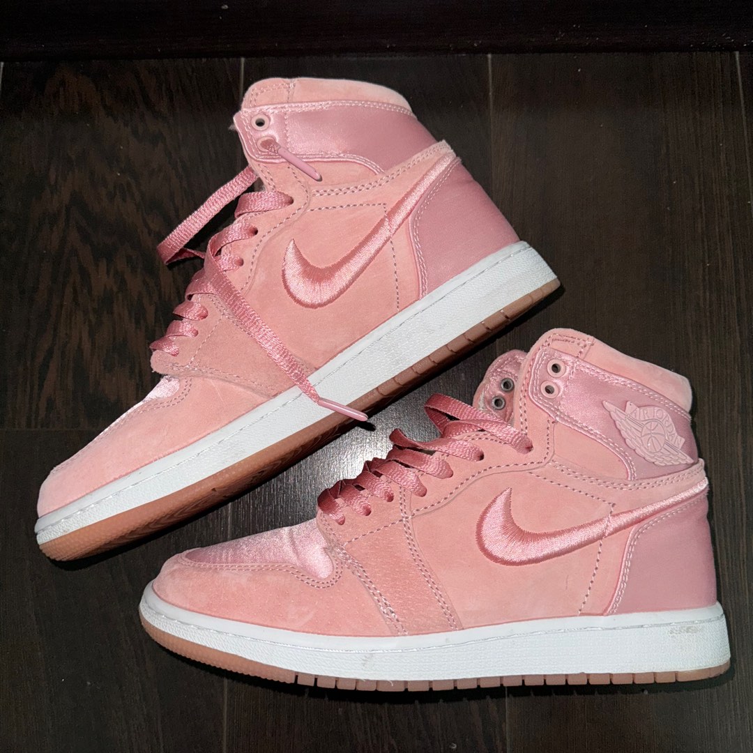 Air Jordans Pink Satin Suede Air Jordan 1 AJ1 High Sneakers