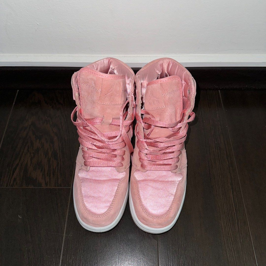 Air Jordans Pink Satin Suede Air Jordan 1 AJ1 High Sneakers