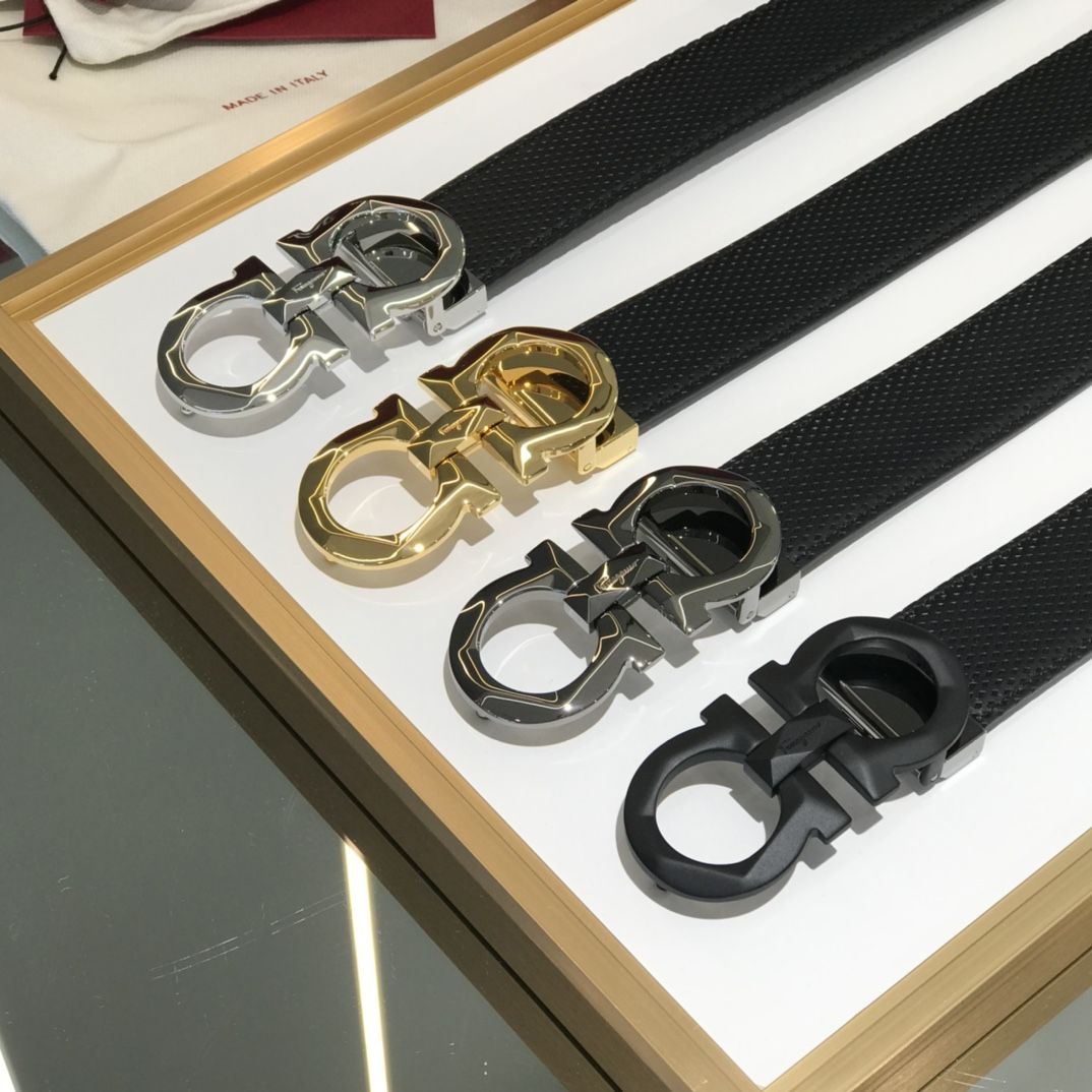 Authentic ferragamo men s diamond pattern double sided belt