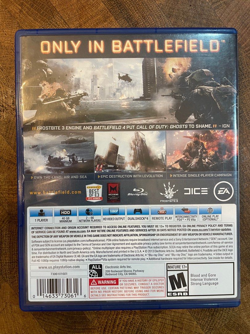 Battlefield 4 PS4 (Category: PlayStation) located in Singapore. Submitted by abang_badot (Listing ID 1313086355, Image 2). Description: Battlefield 4 PS4 One of the best battlefield game. Original classics.