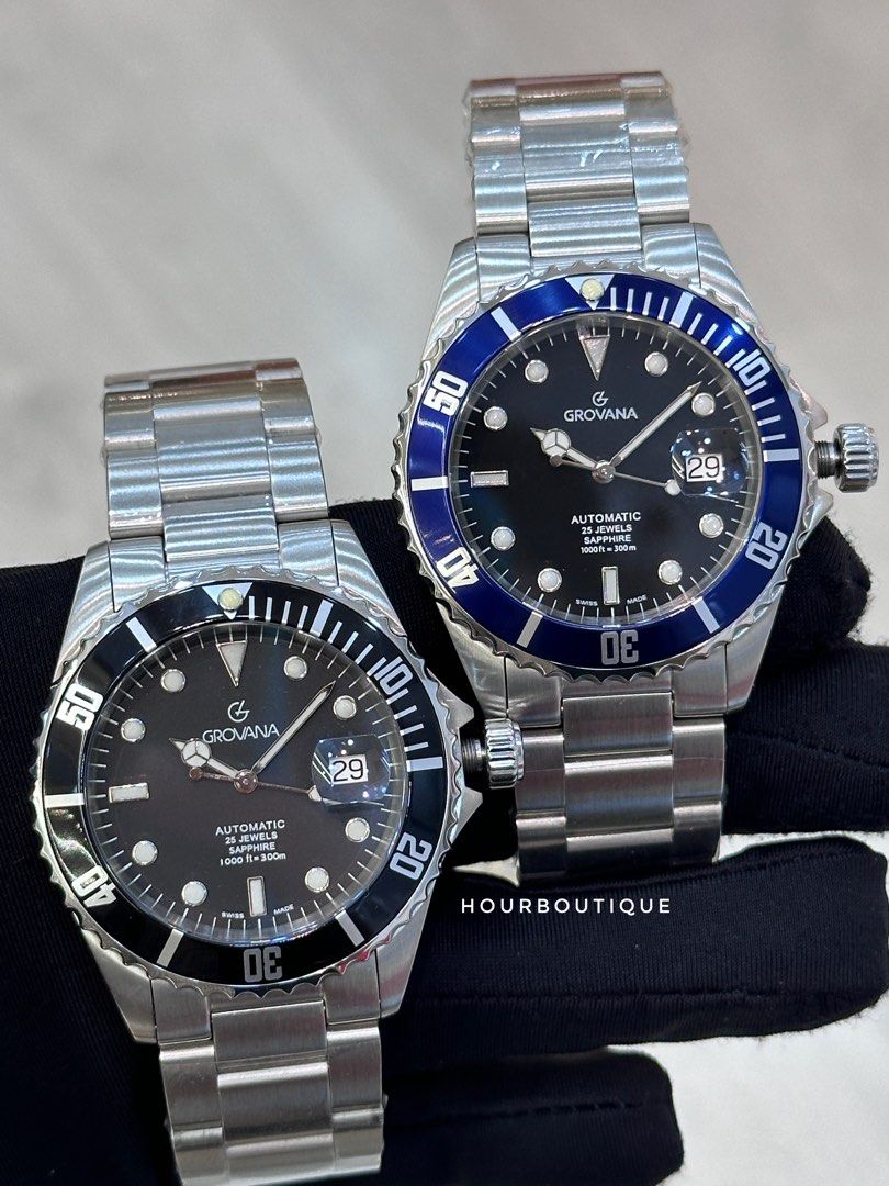 Brand New Grovana Swiss Made Automatic Divers Black Blue Bezel Mens Watch Men s Fashion Watches Accessories Watches on Carousell