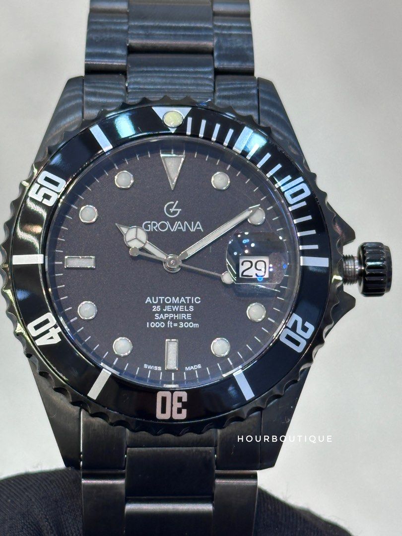 Brand New Grovana Swiss Made Black PVD Automatic Mens Divers Watch Men s Fashion Watches Accessories Watches on Carousell