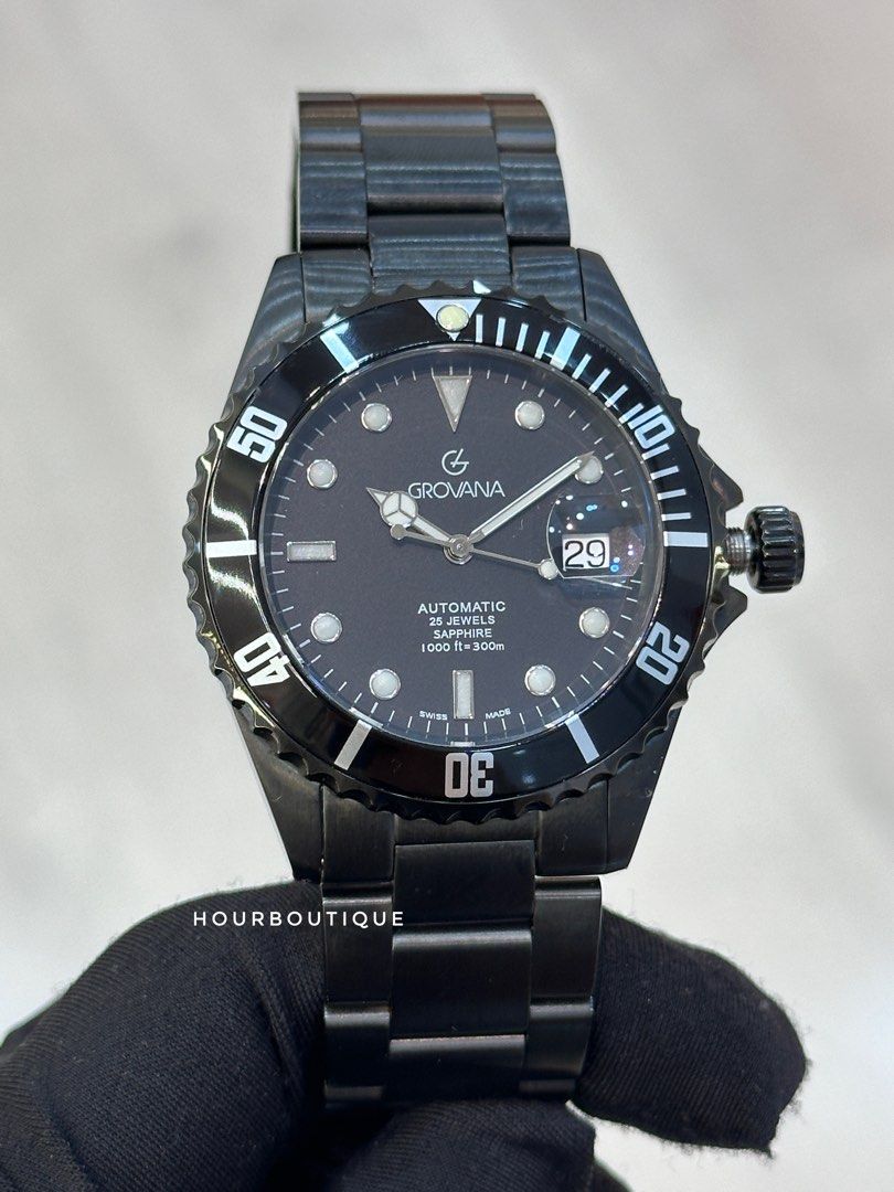 Brand New Grovana Swiss Made Black PVD Automatic Mens Divers Watch Men s Fashion Watches Accessories Watches on Carousell