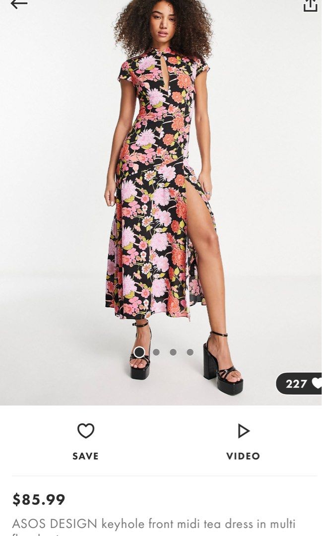 Floral maxi dress mandarin collar keyhole detail with thigh slit ASOS DESIGN