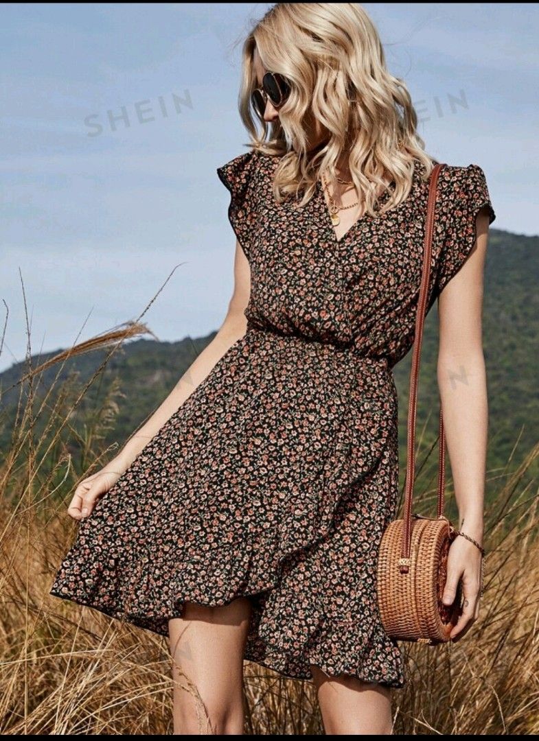 Wrap dress ruffle hem cheap
