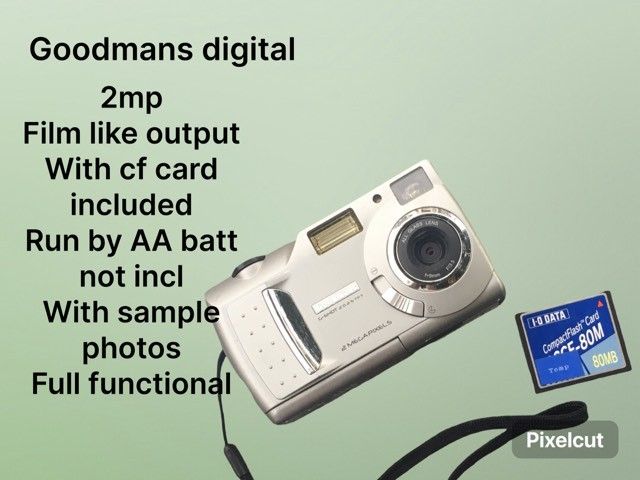 Goodmans digital camera - film output (Category: Cameras) located in Las Pinas. Submitted by film101 (Listing ID 1313168362, Image 1). Description: Goodmans digital camera film like output With CF card Model :gShot 2025TFT Pixels :2mp Sample photos upon rqst No functional issues Shutter button workin Flash working LCD no burn or nor glitch Lcd no bleeds.