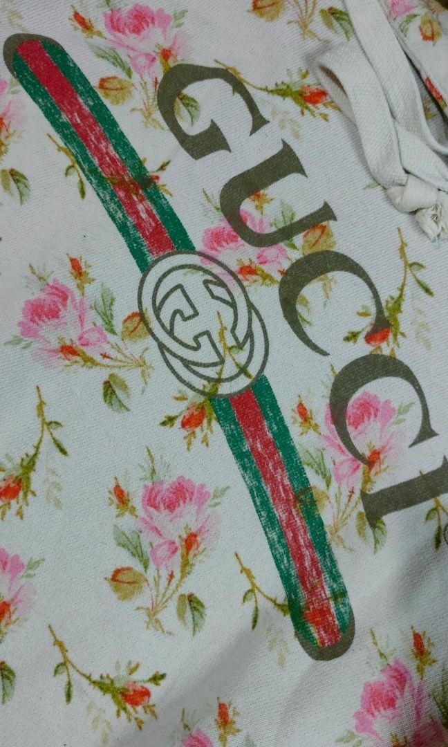 Gucci Cream Cotton Pink Floral Print Hooded Sweater Women s Fashion Coats Jackets and Outerwear on Carousell