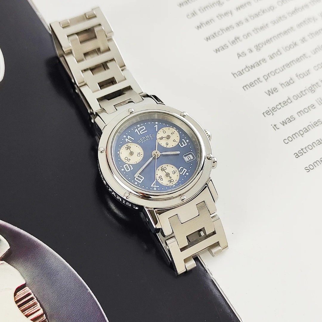 Hermes Clipper Chronograph (Category: Luxury Watches) located in Manila. Submitted by ab.authentic.collection (Listing ID 1313064919, Image 3). Description: Available for Sale Hermes Clipper Chronograph - Ref. CL1.310 - Blue Dial - 31mm in diameter - Approx. 7 inches wrist - Quartz; Keeps good time - With free travel leather pouch included - Unit only Open for Meetups (Sure buyer) Price: 43,000.