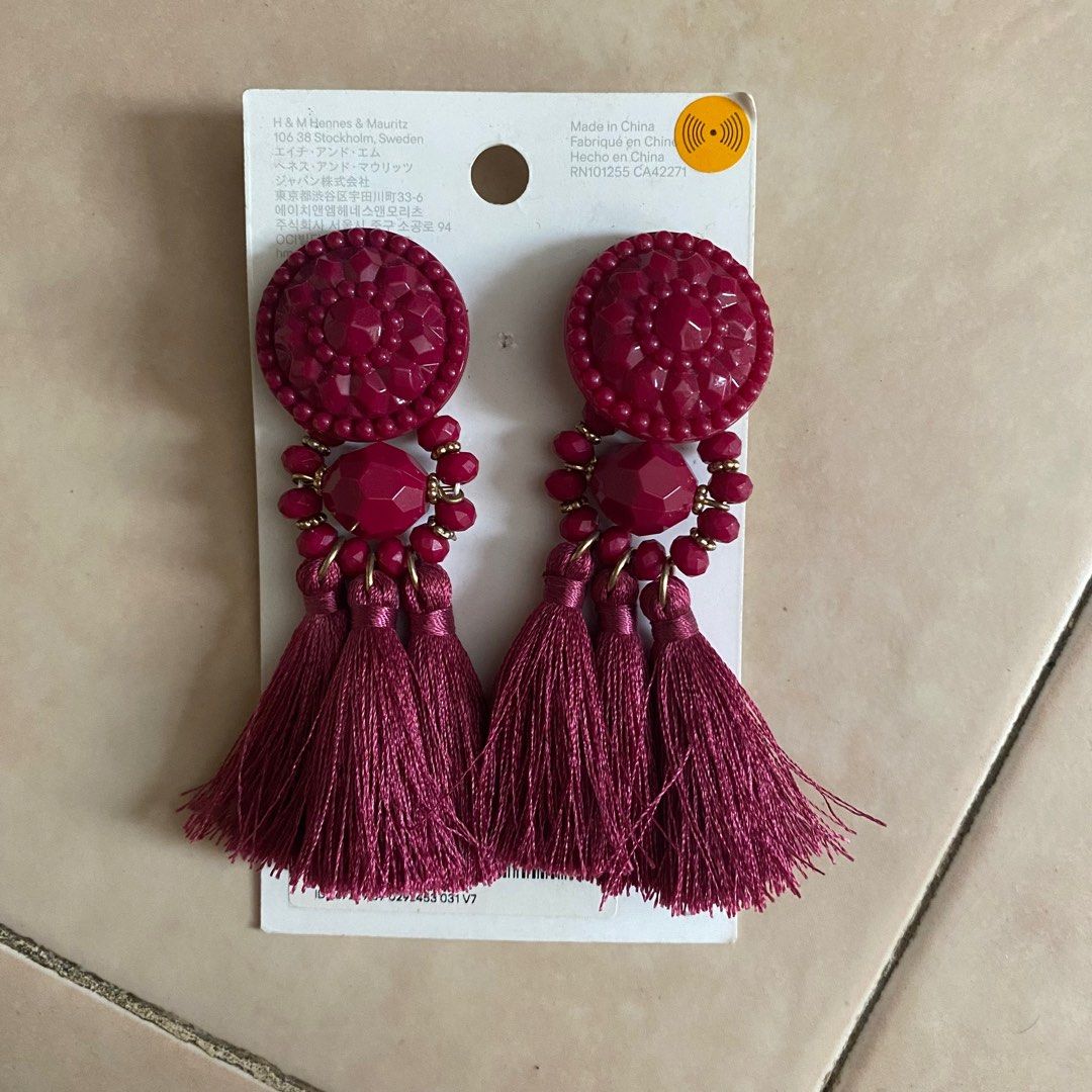 H M Tassel Earrings maroon mersyia
