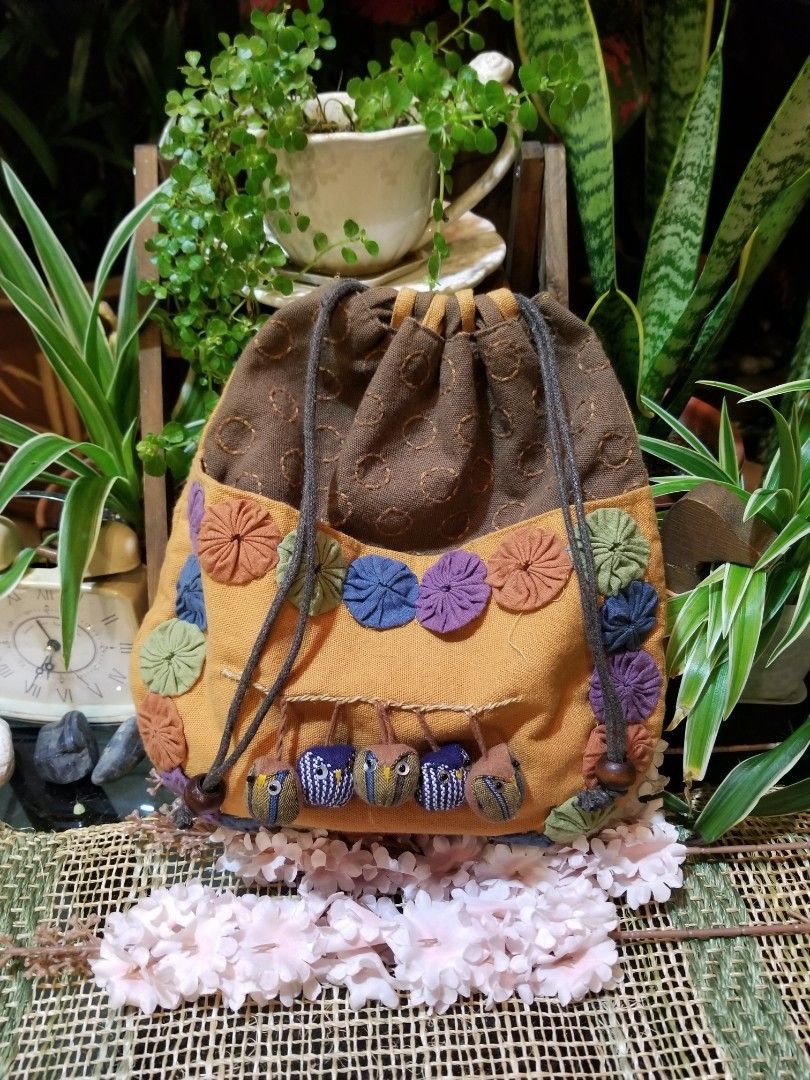Japan Handmade Patchwork unique Embroidery Drawstring pouch