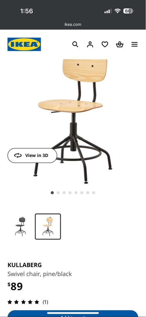 Kullaberg Ikea adjustable swivel chair office extra dining chair Furniture Home Living Furniture Chairs on Carousell