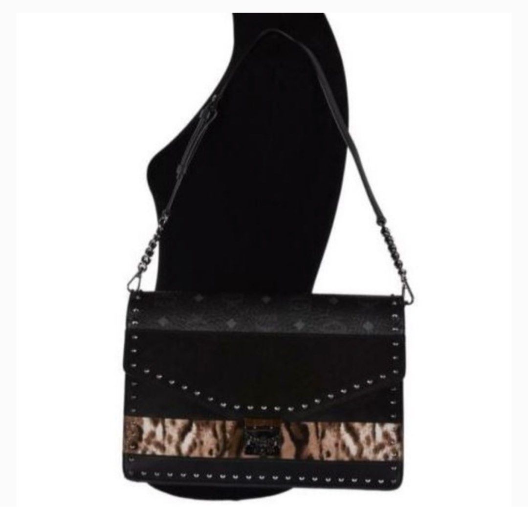 MCM Visetos Leopard Studded Patricia Purse Bag
