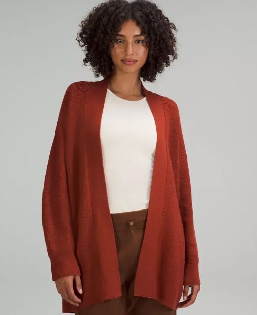 Merino Wool Blend Ribbed Long Wrap Sweater size 4 cayenne Women s Fashion Activewear on Carousell