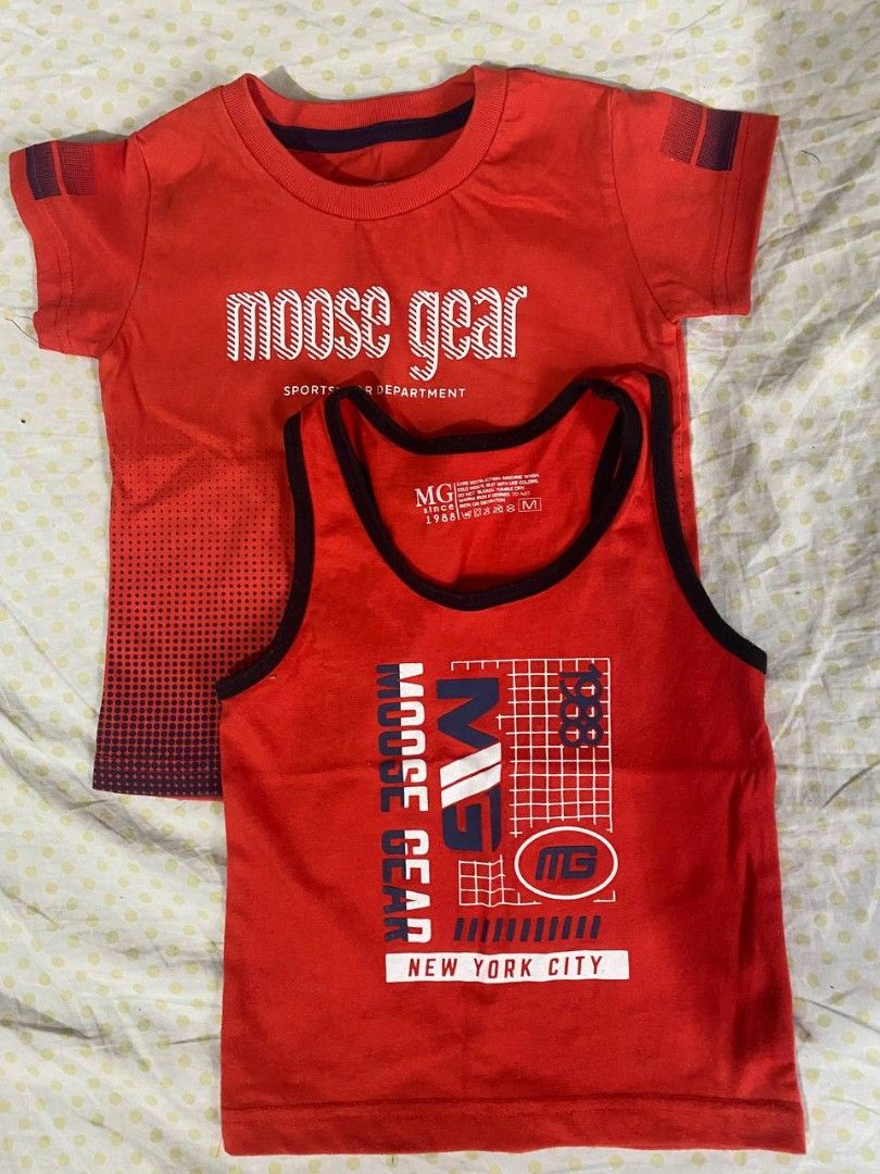 Moose Gear Shirt and Sando Red (Category: Babies & Kids Fashion) located in Angeles City. Submitted by randomgoodies_ (Listing ID 1313047471, Image 1). Description: .