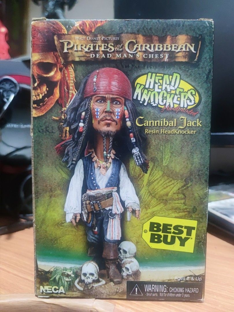 Neca Head Knockers Jack Sparrow (Category: Figurines & Statues) located in Quezon City. Submitted by gwift (Listing ID 1313170919, Image 1). Description: selling head knockers Jack sparrow opened to check, yellowing na po yung plastic clamshell due to storage, figure in perfect condition, 5 inches po can do meet ups at sm north or pick up sa project 7 qc.