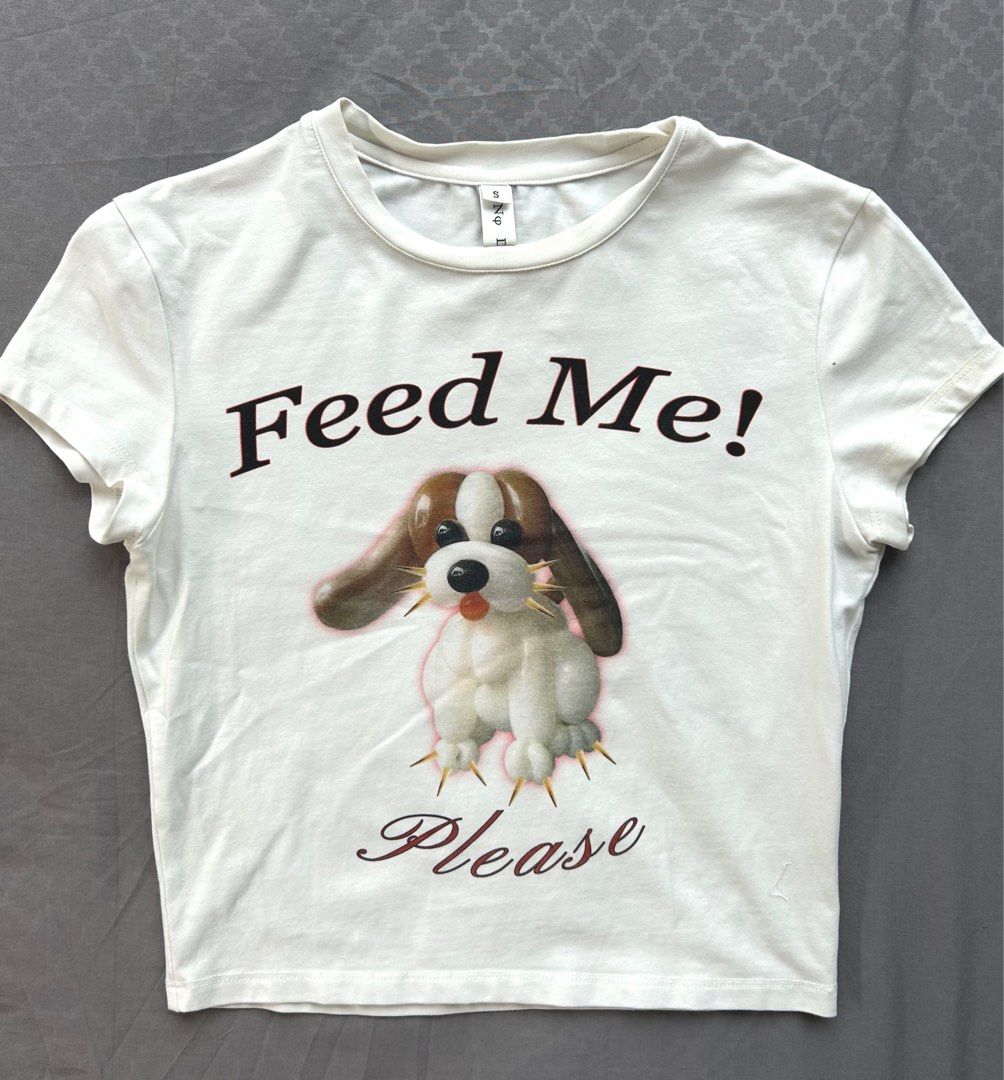 nodress シャツ　犬　トップス Nodress feed me 犬柄 ショート丈 ミニTシャツ ホワイトの通販