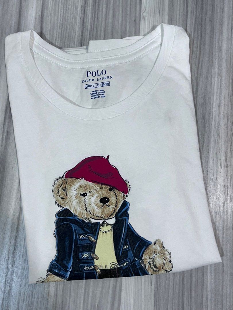 Polo ralph lauren bear in winter trench coat t shirt white cute classic classy chic smart casual tee Women s Fashion Tops Shirts on Carousell