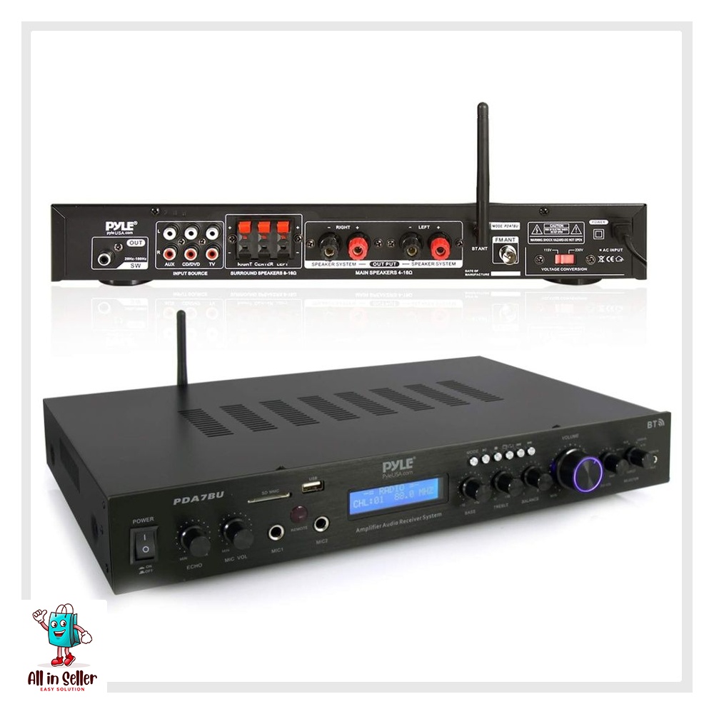 Pyle - PDA7BU (Black) - 5 Channel Rack Mount Bluetooth Receiver, Home ...