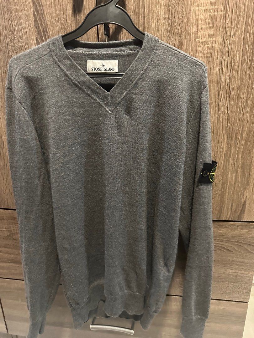 Stone Island Melange Dark Grey Knitwear, Men's Fashion, Coats