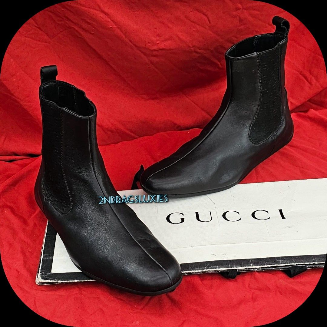 Sz 9 9 Gucci Women s Black Ankle High Soft Leather Flat Boots