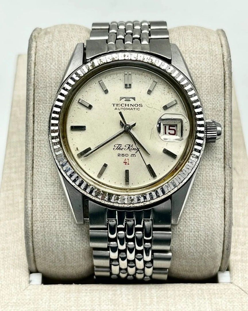 Technos The King Silver Dial Steel (Category: Luxury Watches) located in Manila. Submitted by _classicwatchcollection (Listing ID 1313133253, Image 1). Description: FS: Technos The King Silver Dial Steel Php: 10,000 Condition: 8/10 Movement: Automatic Case size: 35mm Unit only. Pm or Contact 09063027061 for inquiries..