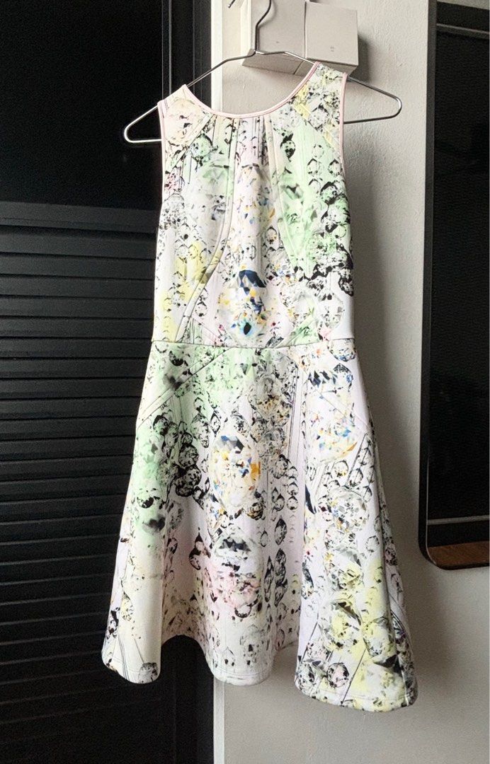 UK8 TB1 TED BAKER Sapir crystal droplet pastel dress skater fit and flare flattering sleeveless A line pink yellow green white small mini fitted date
