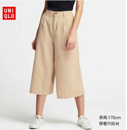 Uniqlo Women Linen Cotton Wide Cropped Pants Medium Women s Fashion Bottoms Other Bottoms on Carousell