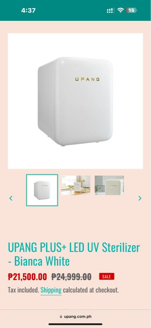 Upang Plus+ LED UV Sterilizer (Bianca White) (Category: Baby Toiletries & Grooming) located in Manila. Submitted by sherotoninmd (Listing ID 1313131482, Image 1). Description: Super steal price! Kindly check item here: https://upang.com.ph/pages/upang-plus-led No issue. 💯 SPECIFICATIONS Dimensions (WxDxH): Outer 32cm x 40cm x 45cm Capacity: Average 16-25 bottles + accessories Sterilization: 6 + 3 UV-LED Lamps (6 rotating on top, 3 fixed on body)