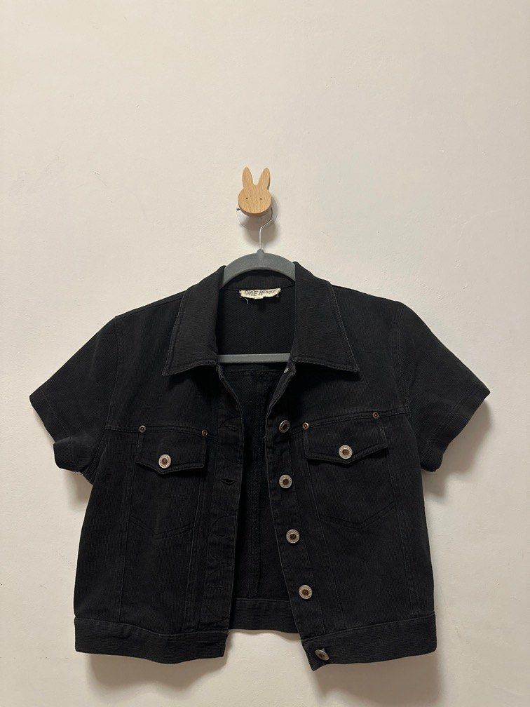 washed up black half sleeve jean jacket Women s Fashion Coats Jackets and Outerwear on Carousell