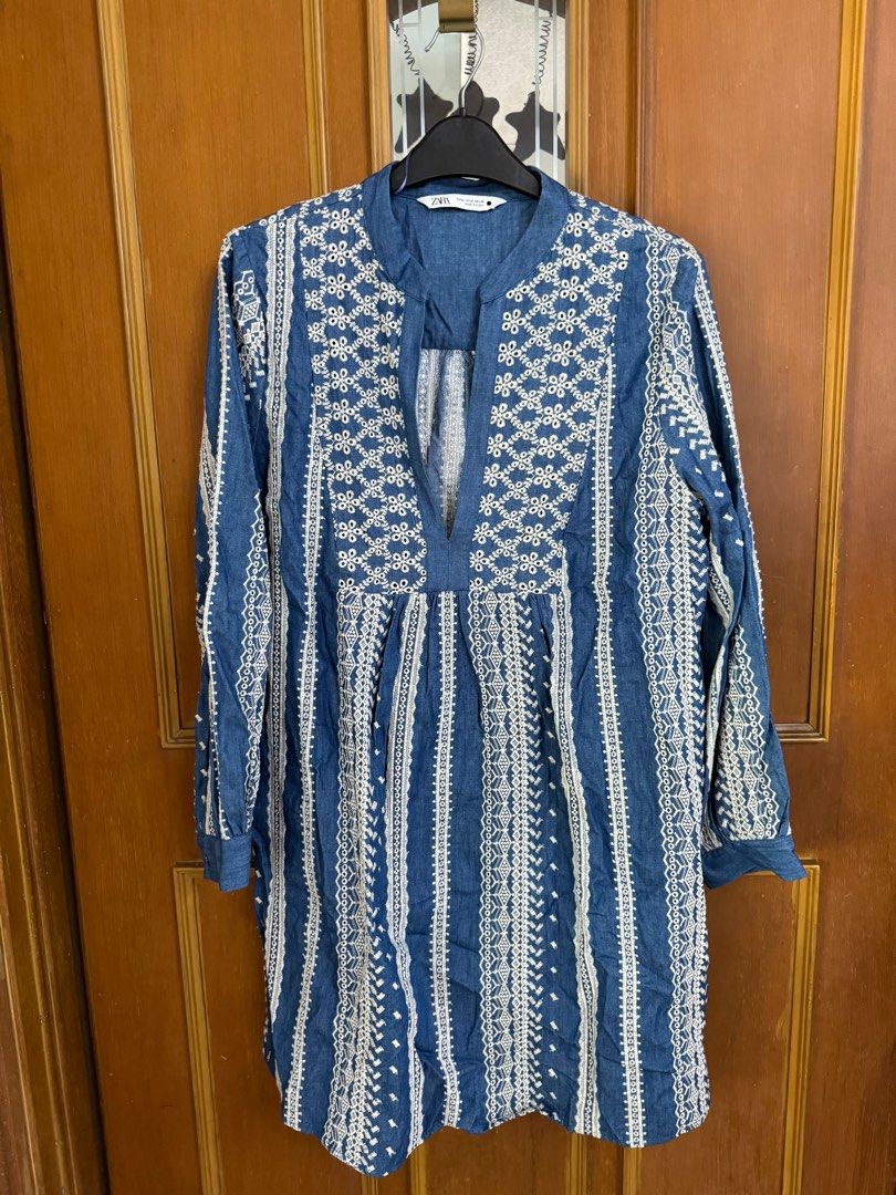 Zara Blue Eyelet Dress, Women's Fashion, Dresses & Sets, Dresses on  Carousell