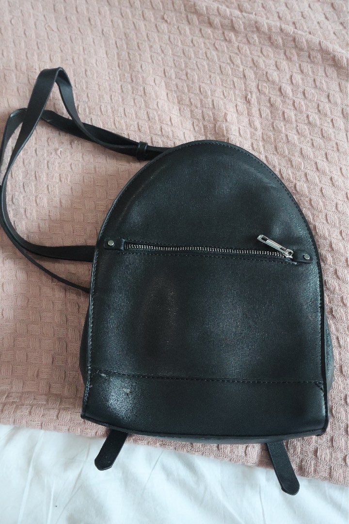 Zara Faux Leather Black Mini Backpack
