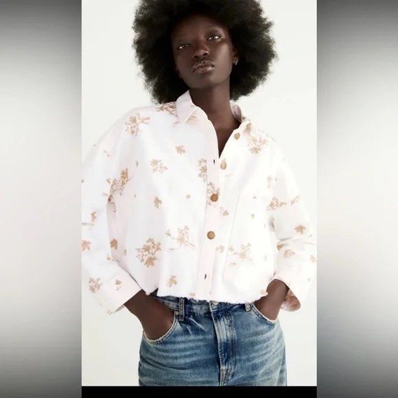 ZARA White Floral Embroidery Denim Jacket Women s Fashion Coats Jackets and Outerwear on Carousell
