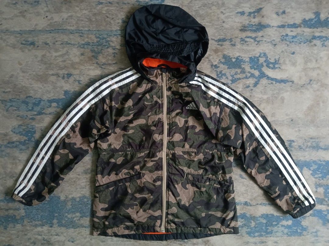 ADIDAS JAPAN KIDS SIZE 150 UNISEX FITS TO WOMEN S MEN S GIRL S XS SIZE CAMO HOODIE MILITARY ARMY VINTAGE STYLE CAMOFLAGE WINDBREAKER JACKET CAMOUFLAGE