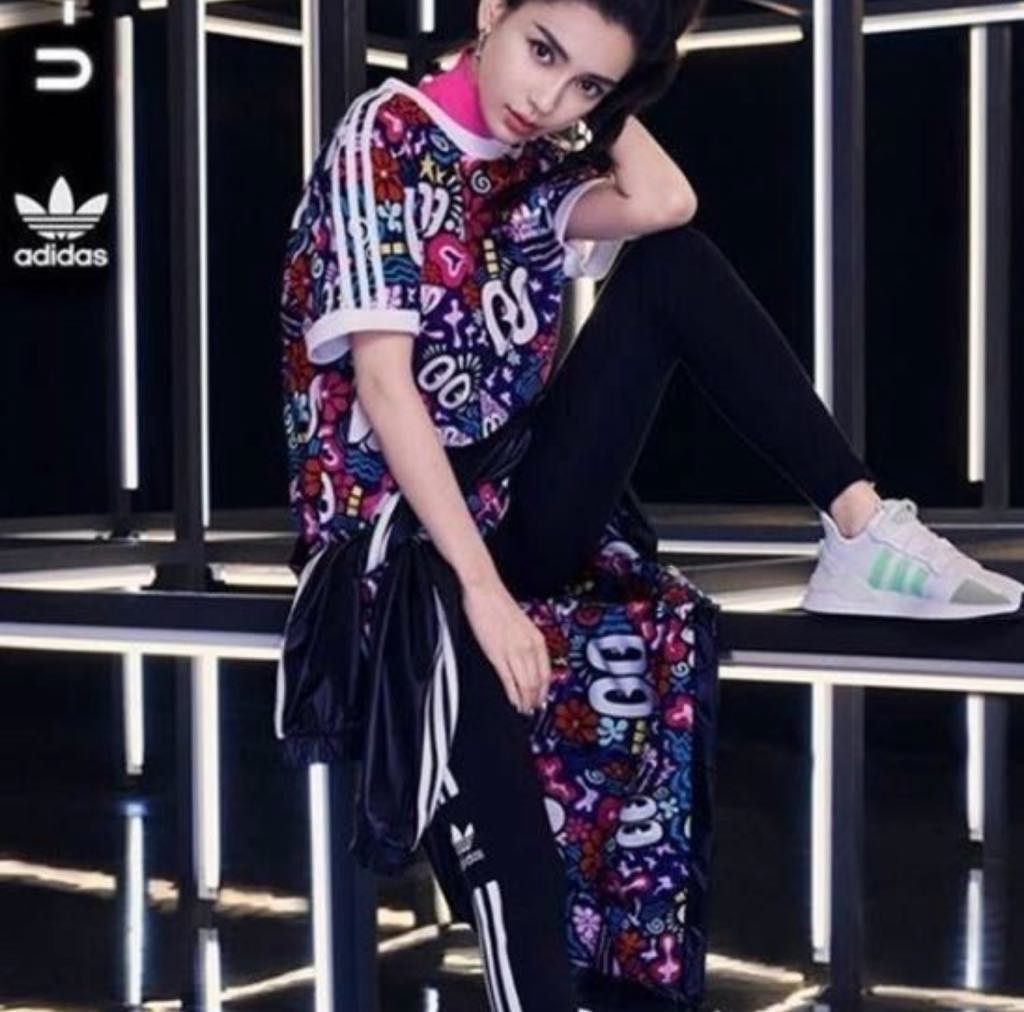 Adidas purple cute abstract graphic print zip front jacket with pockets sporty workout outfit limited edition angelababy rainbow colours funky chic dressy jeans casual Women s Fashion Activewear on Ca...