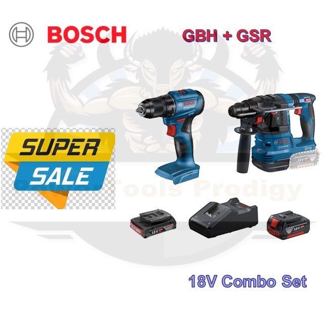 BOSCH 18V COMBO KIT (GBH+GSR) WITH ROTARY HAMMER DRILL AND DRILL